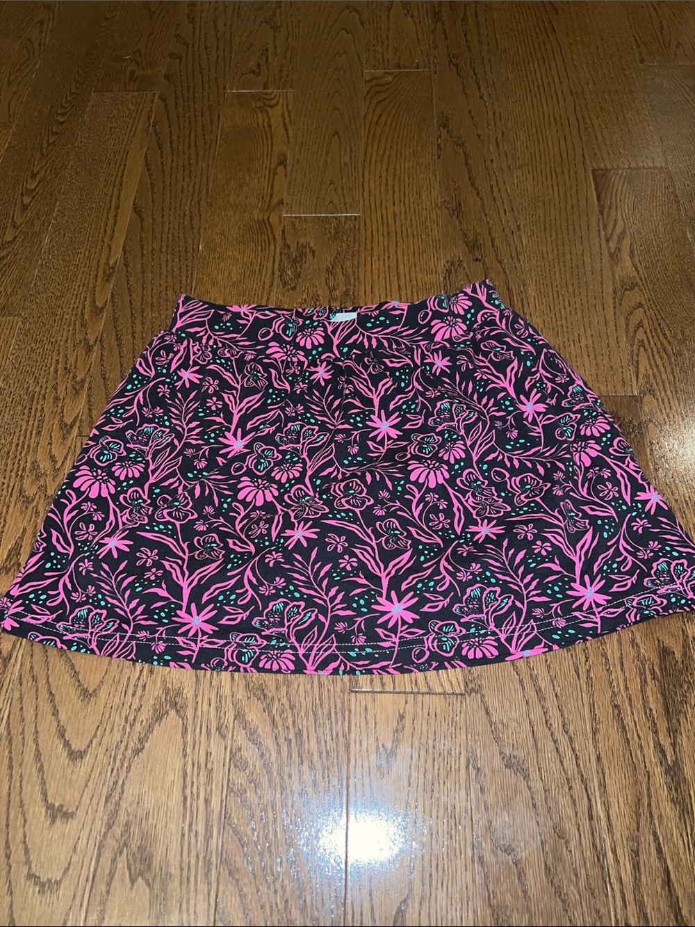 Black and Pink Floral A-Line Skirt